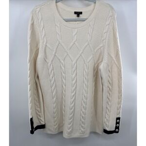 Talbots Chunky Cable‎ Knit Ivory Nautical Sweater 1X Plus Anchor Buttons New